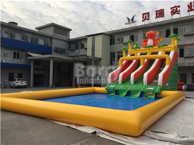 Dragon Inflatable Water Park Slides With Big Swimming Pool For Sale BY-AWP-114